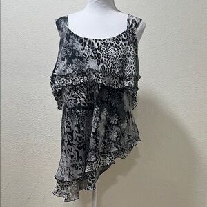 Women's Black and Gray Ruffled Blouse